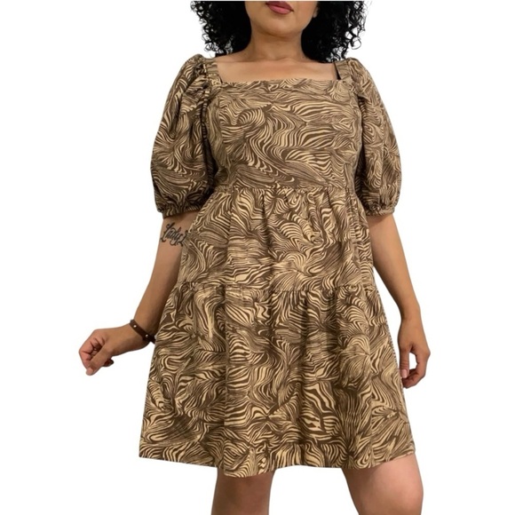 House of Harlow 1960 Dresses & Skirts - House of Harlow 1960 Puff Sleeve Printed Linen Blend Mini Dress - Brown - Medium